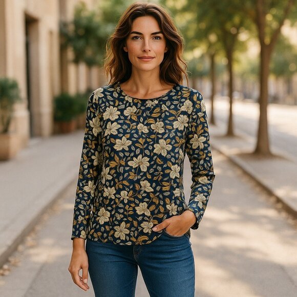 The Limited Women's Black Floral Peplum Long Sleeve Blouse. Size Medium - Picture 5 of 5